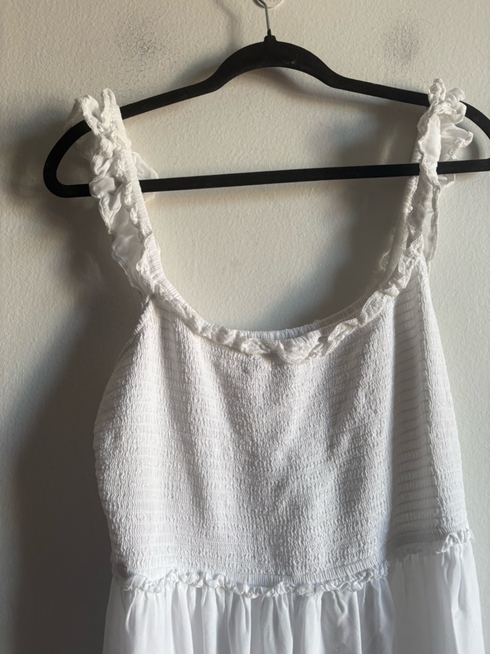 Aritzia Wilfred Sz XL Reminisce White Smoked Bodice Ruffle Midi Dress - Picture 6 of 10